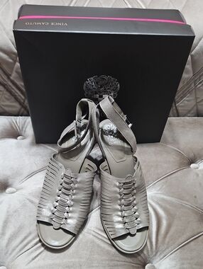 Vince Camuto Silver Woven Leather Slingback Sandals